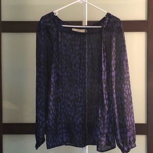 LOFT purple and black side neck tie blouse